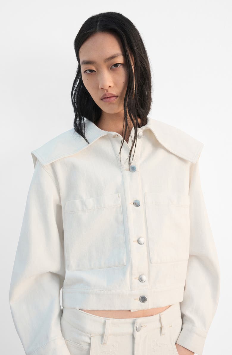 MANGO Denim Jacket with Lapels, Alternate, color, Off White