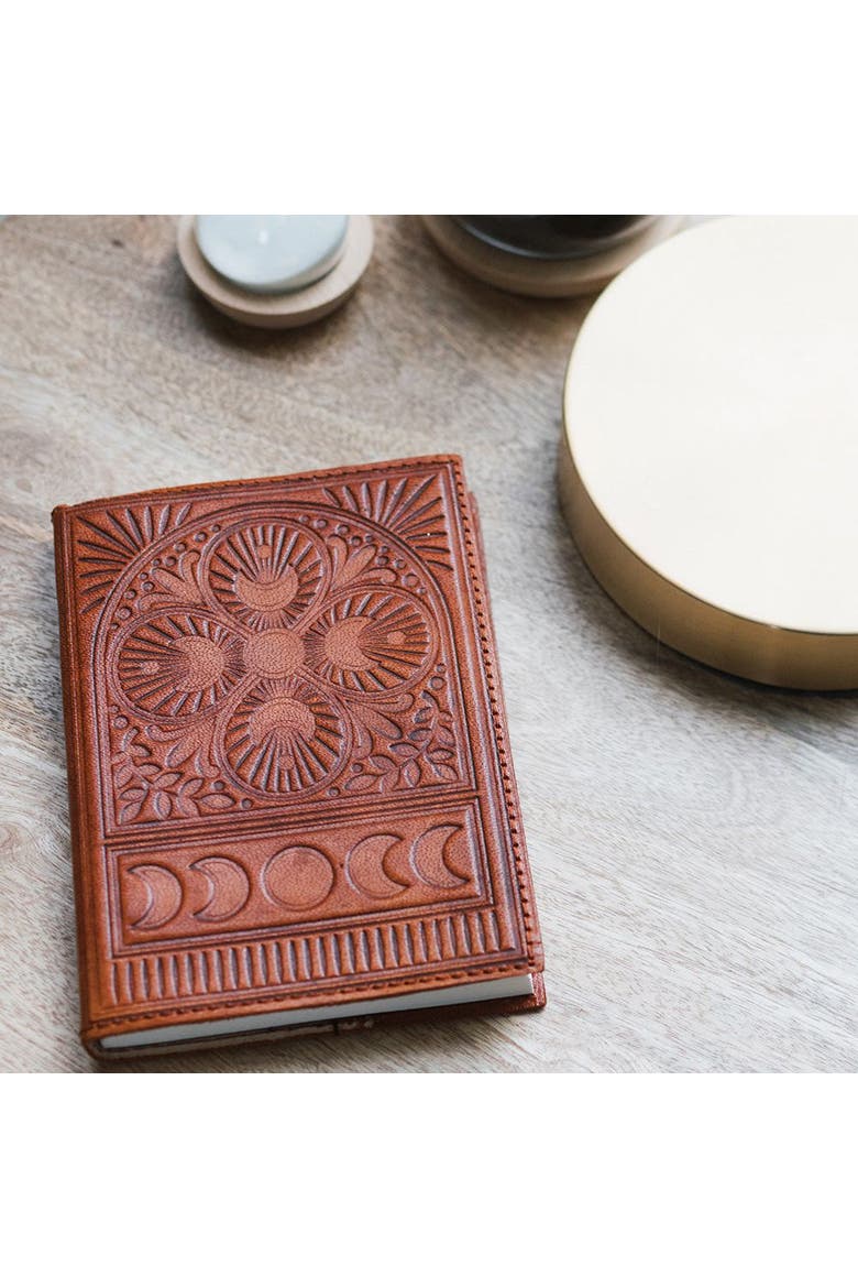 Embossed  Leather Moon Phase 5x7 Journal, Alternate, color, Brown