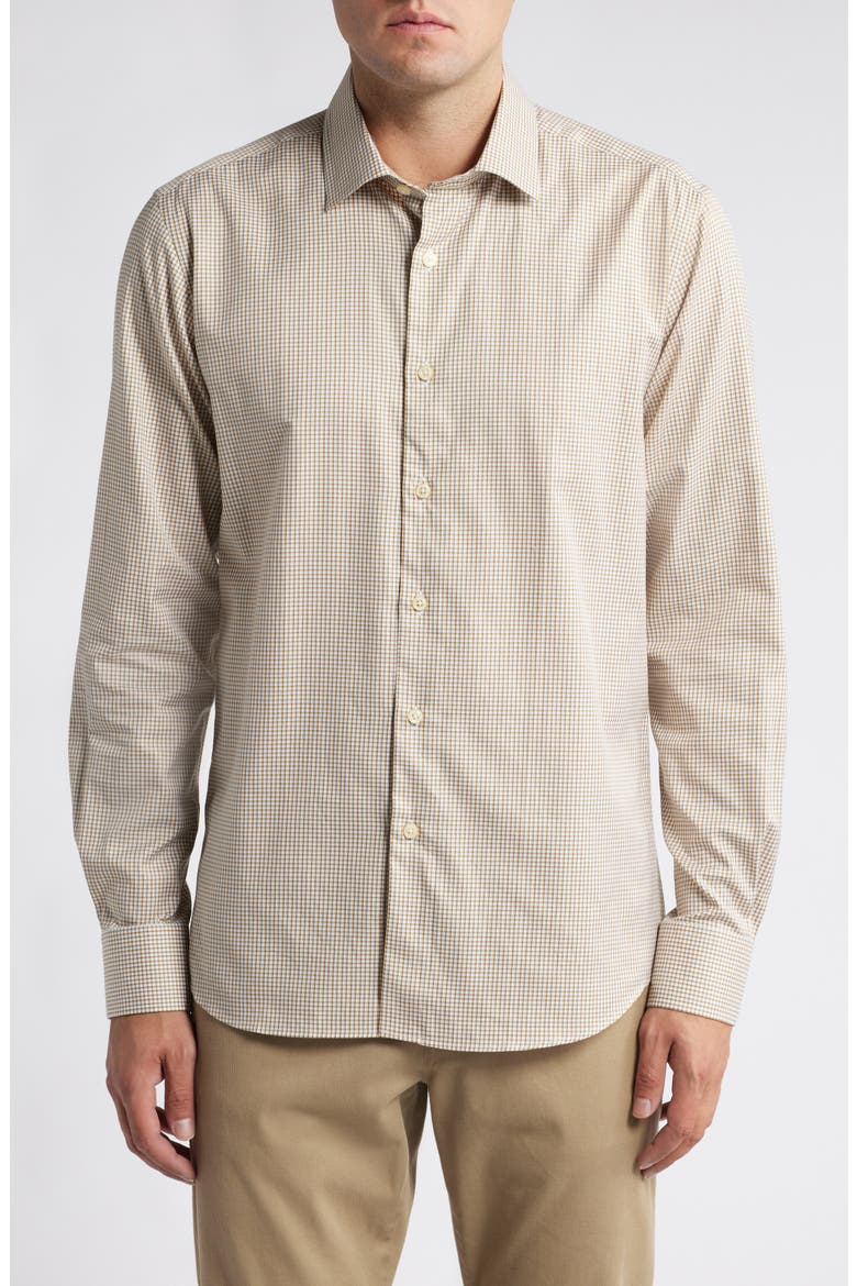 Check Cotton Button-Up Shirt, Main, color, KHAKI