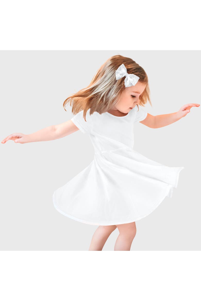 Girls 100% Cotton Jersey Short SleeveTwirly Skater Dress, Main, color, White