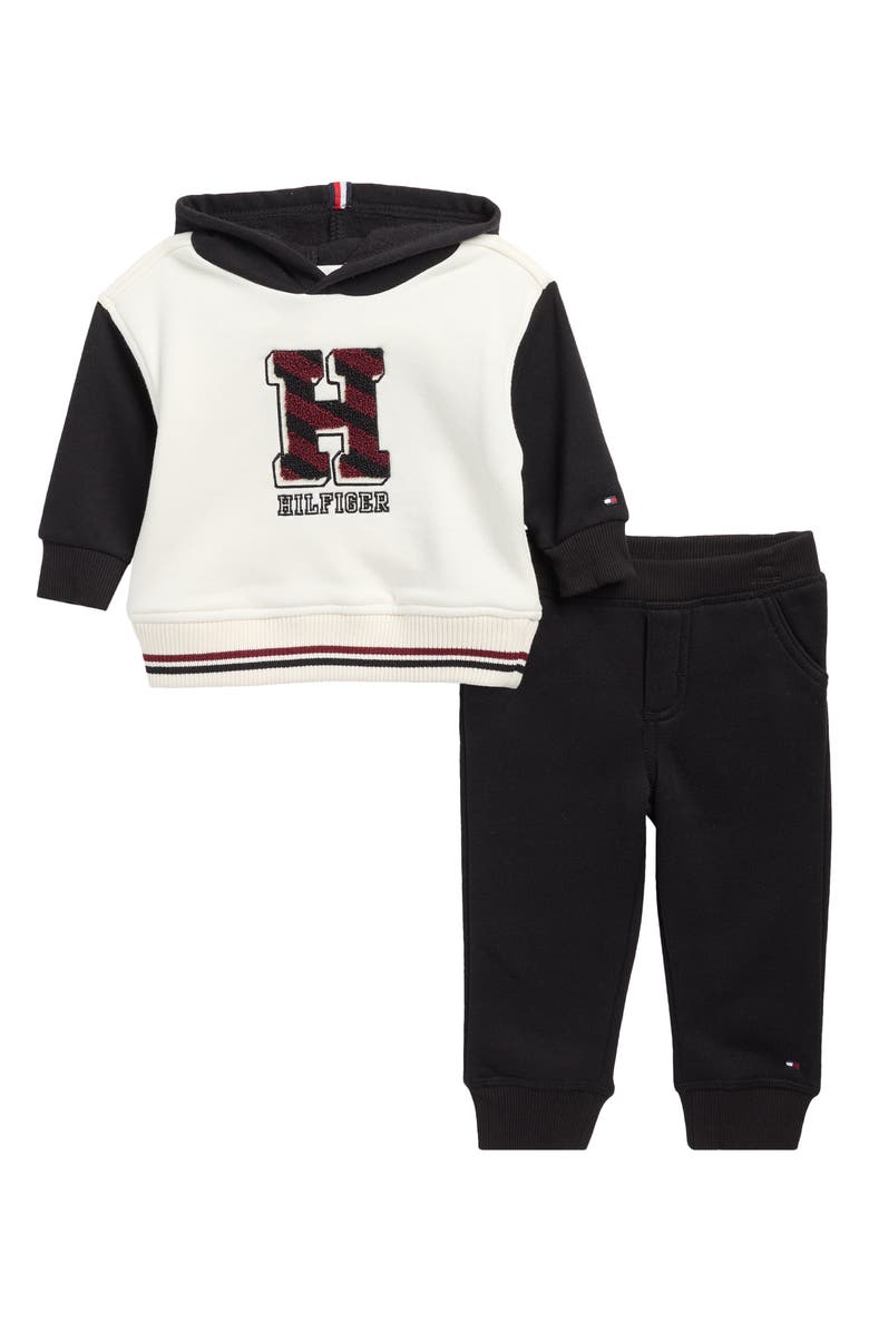 Tommy Hilfiger Fleece Hoodie & Joggers Set, Main, color, Black/ White