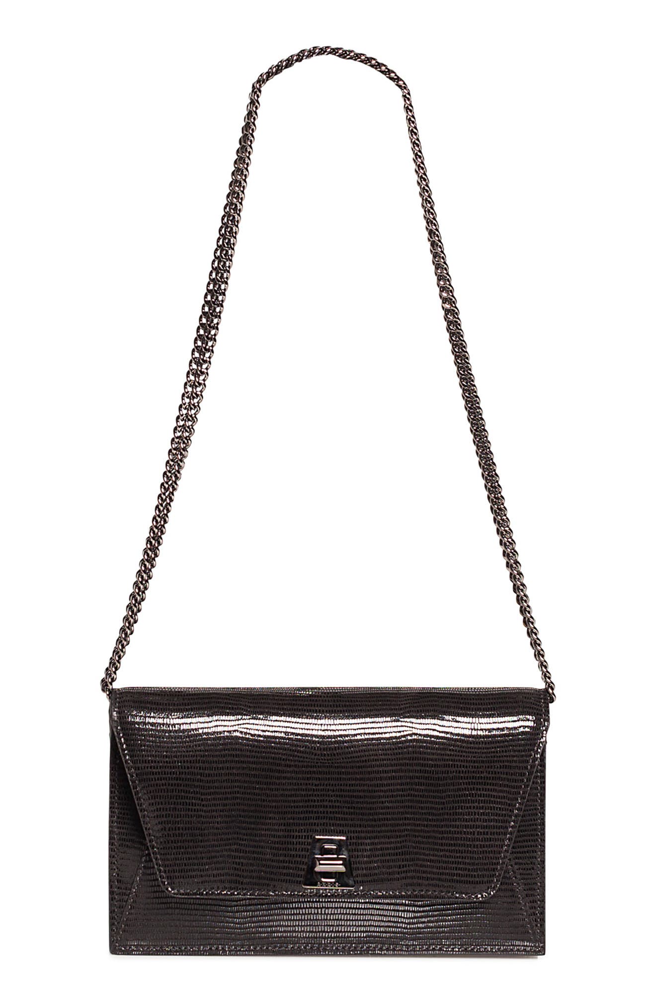 Anouk Lizard Embossed Wallet on a Chain, Main, color, BLACK