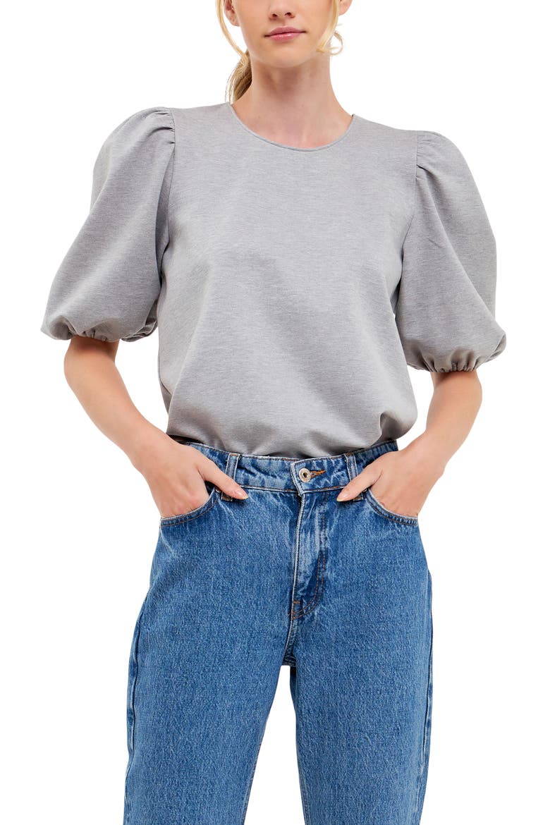 Puff Sleeve Ponte Knit Top, Alternate, color, HEATHER GREY