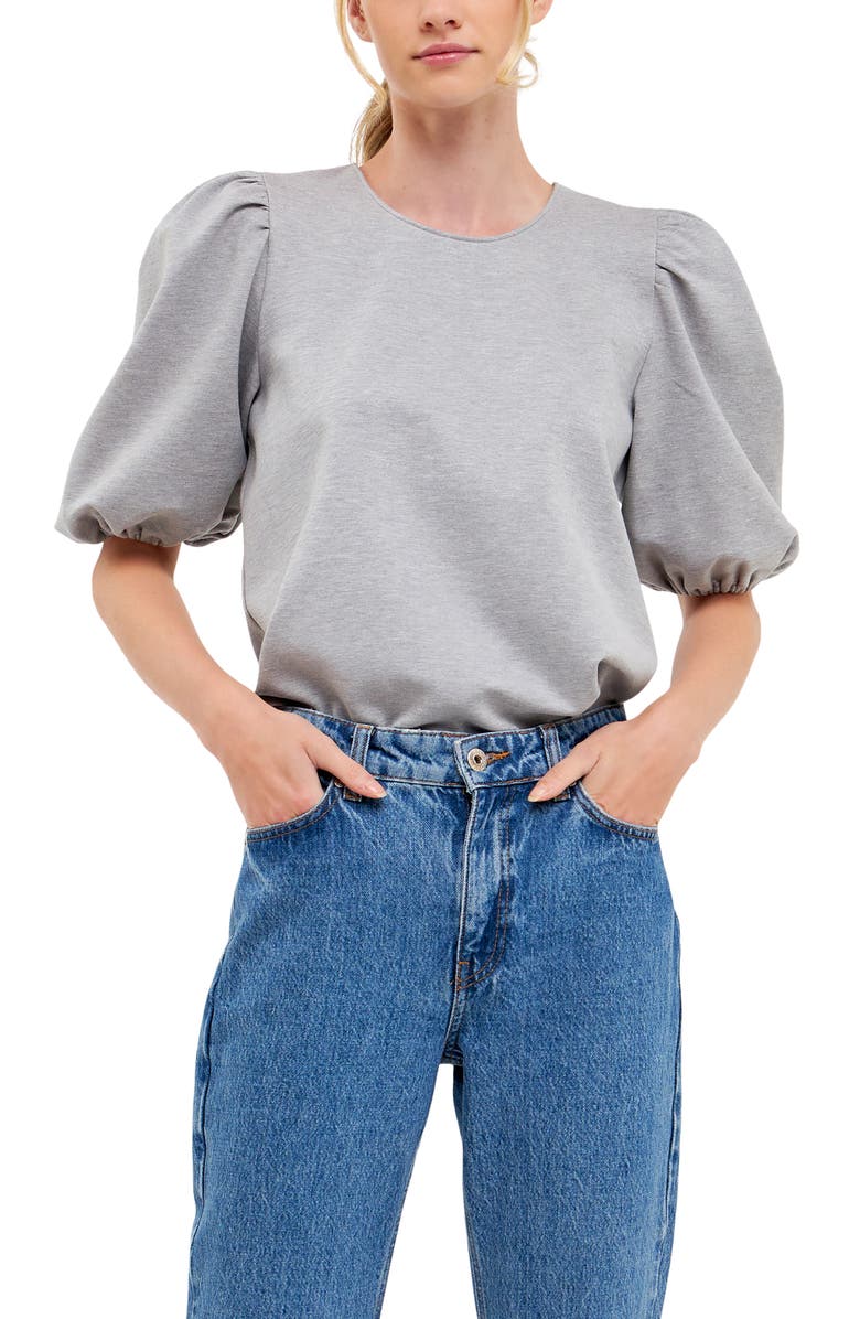 English Factory Puff Sleeve Ponte Knit Top, Alternate, color, Heather Grey