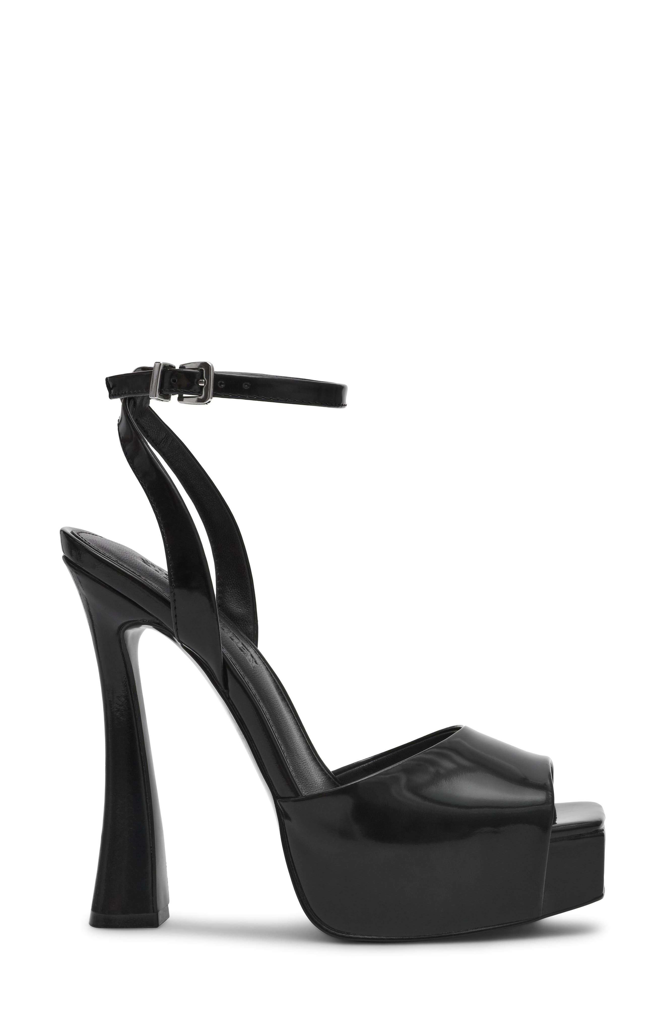 Steve Madden Sass Ankle Strap Platform Sandal, Alternate, color, Black Leather
