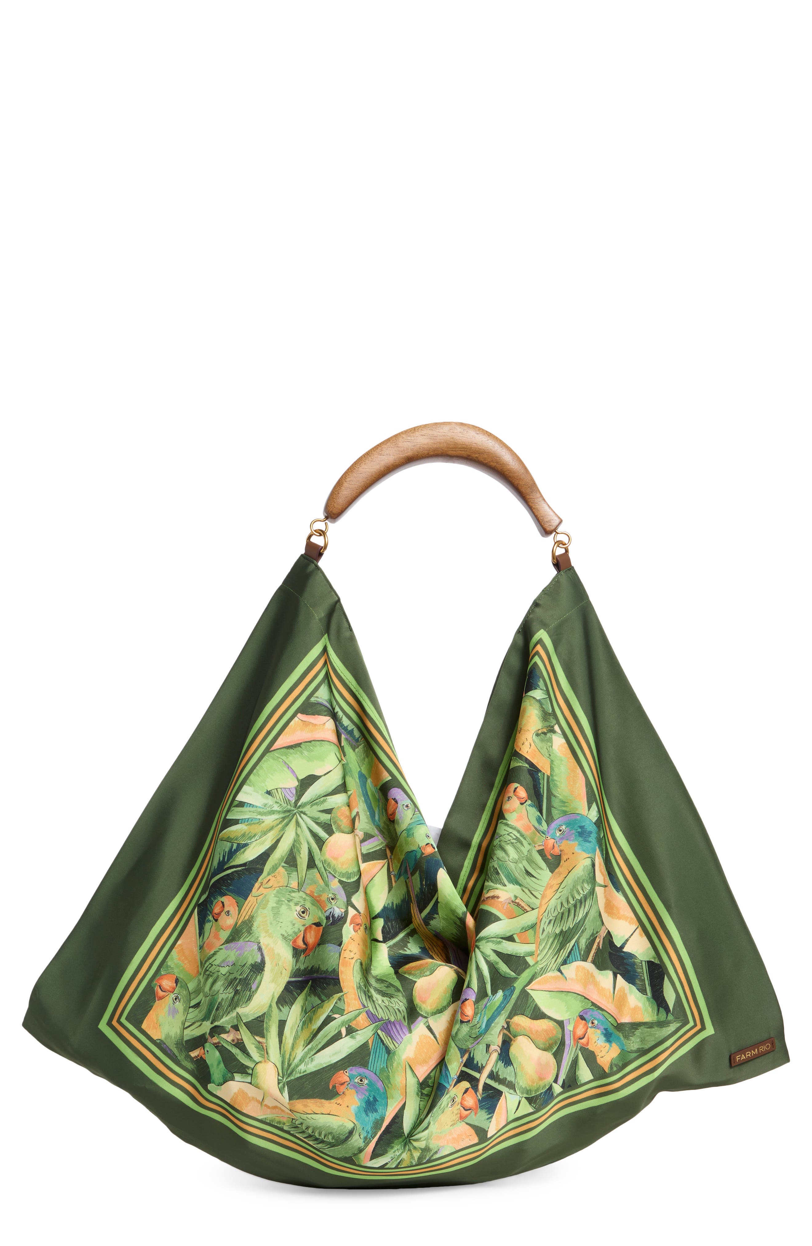 Medium Satin Scarf Bag, Main, color, PARROTS FOREST GREEN