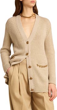 Golden Goose Chain Detail Wool Blend Rib Cardigan