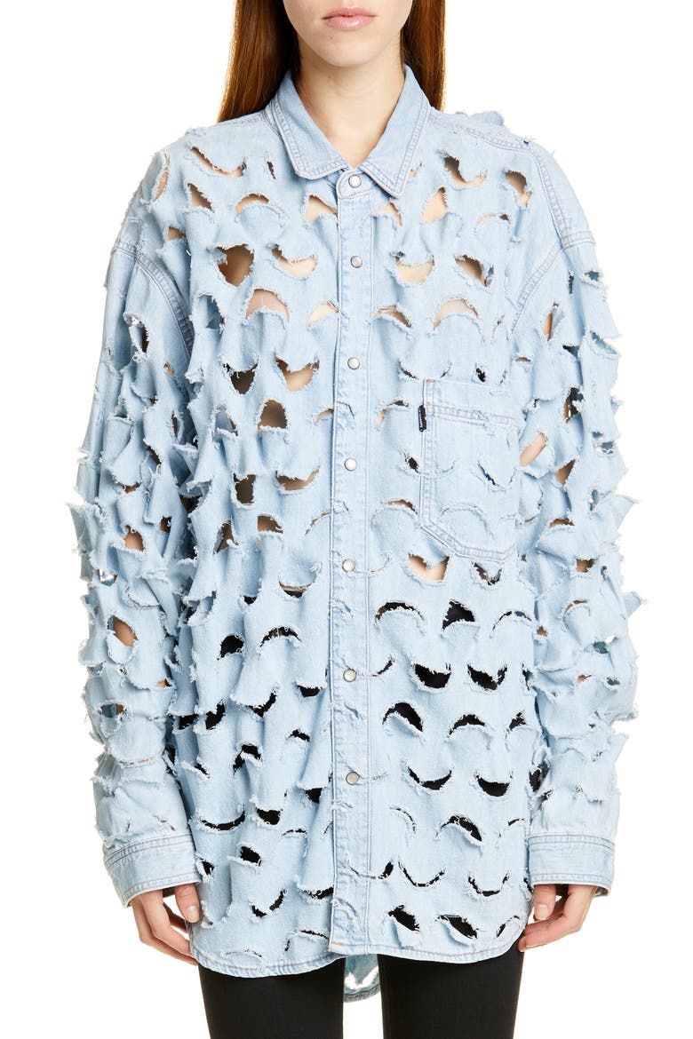 Cutout Denim Shirt, Main, color, LIGHT BLUE