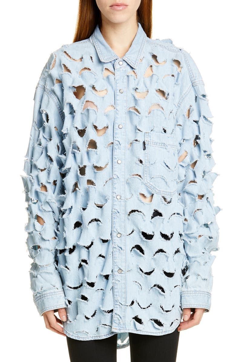 VETEMENTS Cutout Denim Shirt, Main, color,