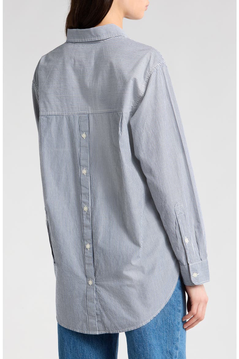 Stripe Oversize Button Back Cotton Button-Up Shirt, Alternate, color, NAVY STRIPE