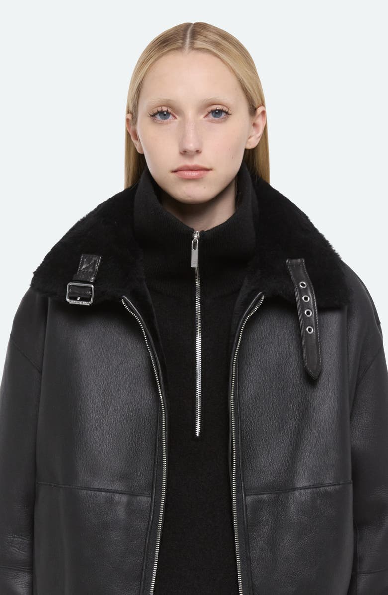 Helmut Lang Genuine Shearling Bomber Jacket, Alternate, color, Black