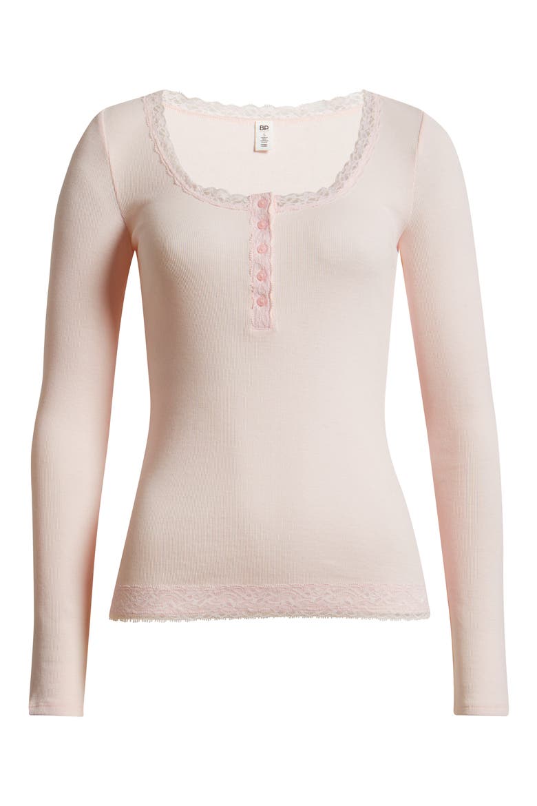 Lace Trim Cotton Blend Rib Henley, Alternate, color, PINK PRIMROSE