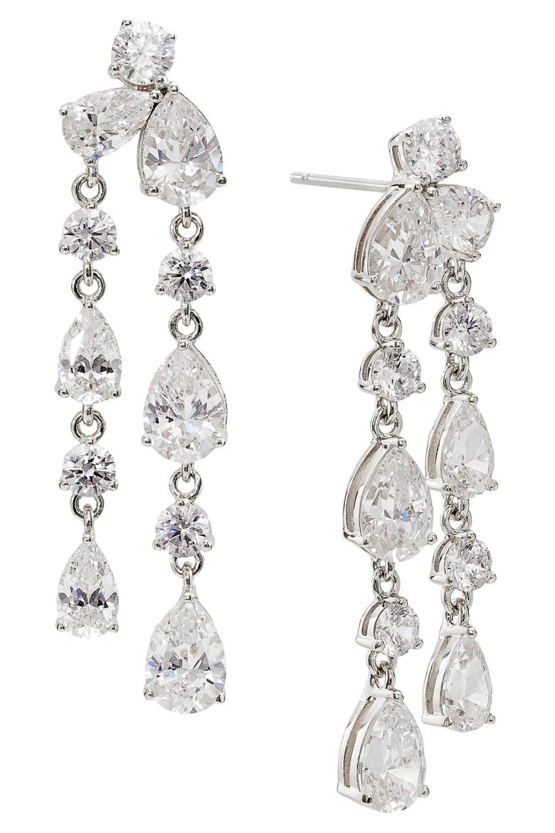 Leah Double Linear Drop Earrings, Main, color, RHODIUM