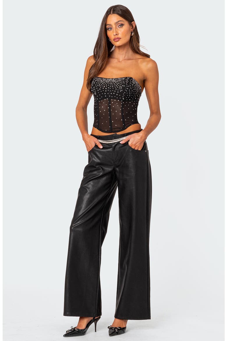 Crystal Embellished Strapless Mesh Corset Top, Alternate, color, BLACK