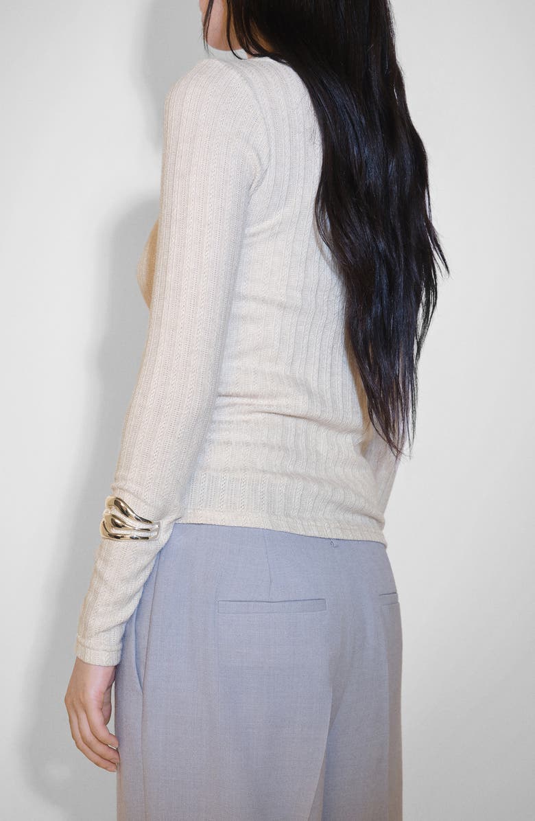 MANGO Pointelle Long Sleeve T-Shirt, Alternate, color, Light/ Pastel Grey