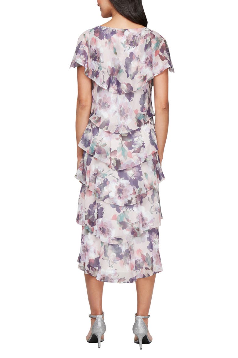 Metallic Floral Tiered Ruffle Cocktail Dress, Alternate, color, BLUSH MULTI