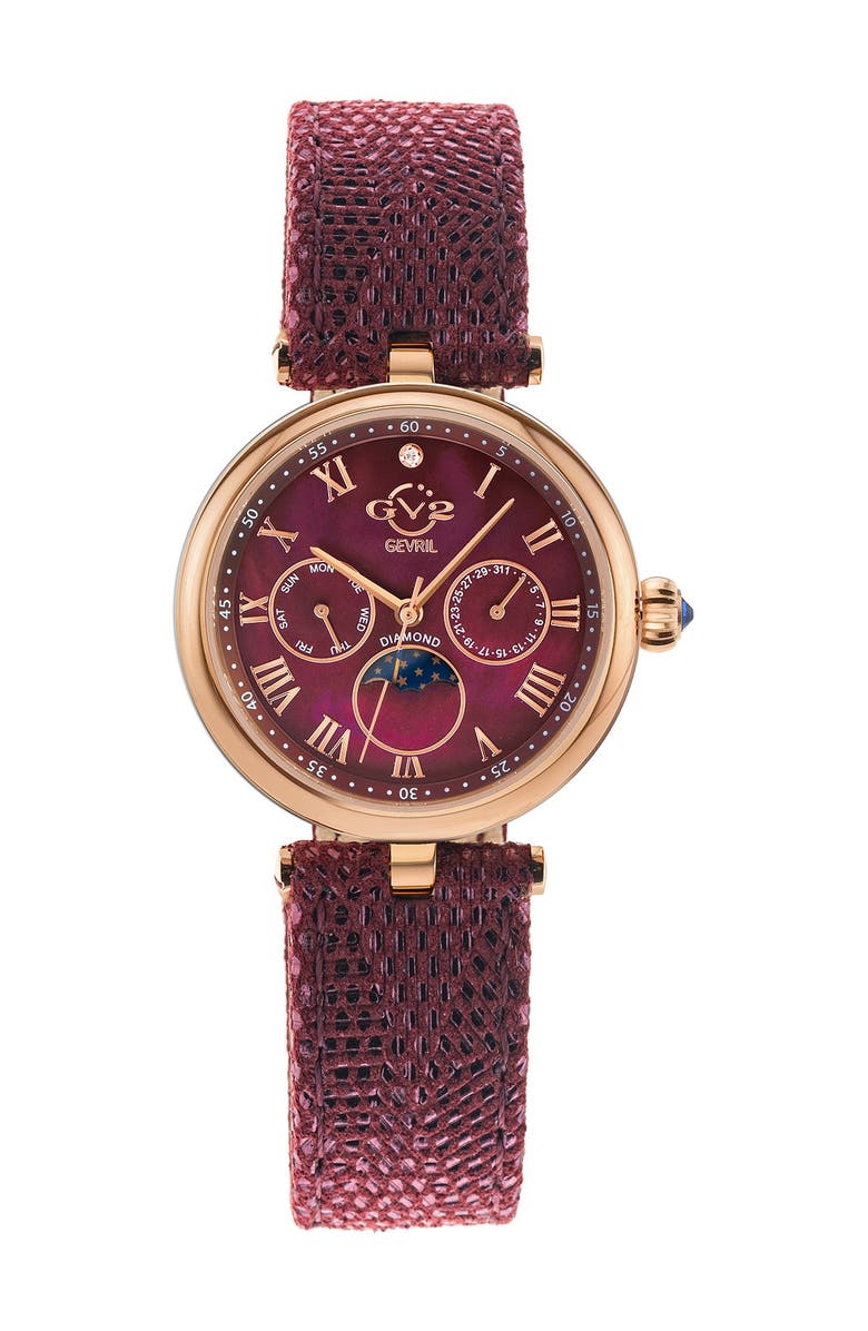 GV2 Women's Florence GV2 Diamond Swiss Quartz Snake Embossed Leather Strap Watch, 36mm - ctw, Main, color,