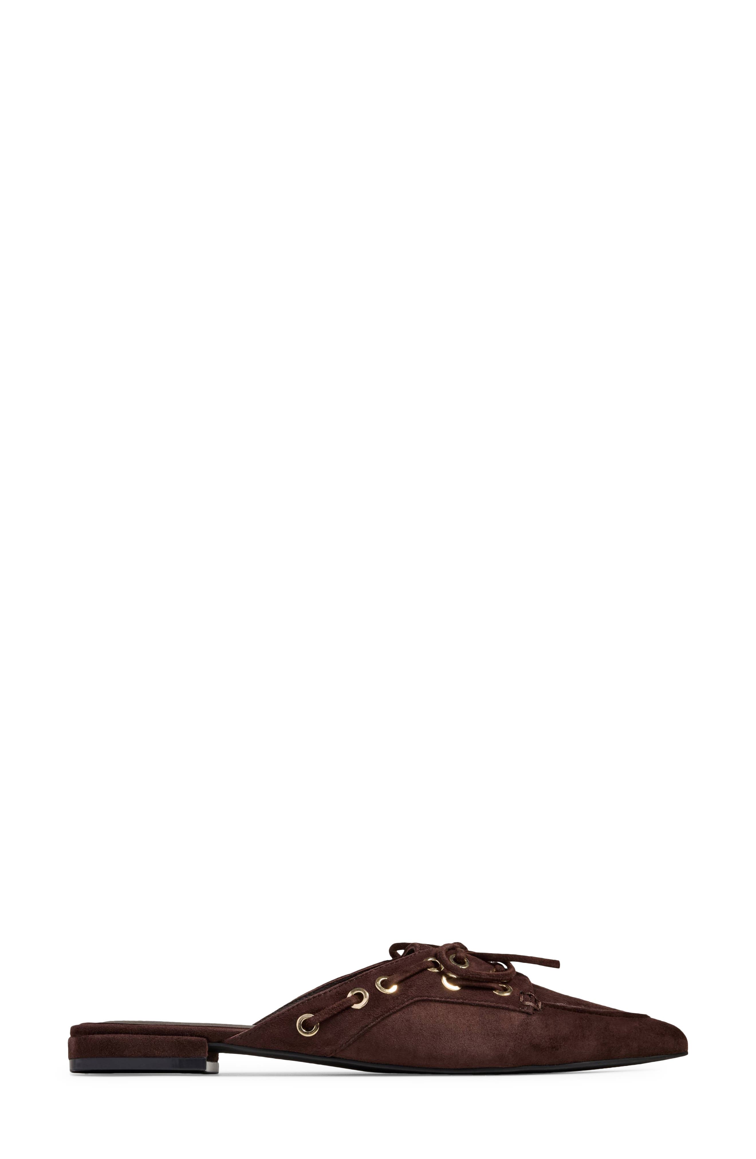 Astor Pointed Toe Suede Flat Mule, Alternate, color, CHOCOLATE