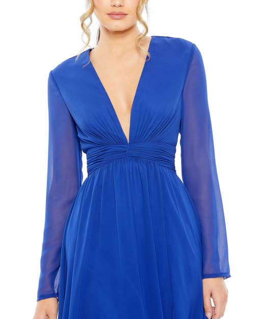 Mac Duggal Elegant V-neck Front Twist Long Sleeve Dress