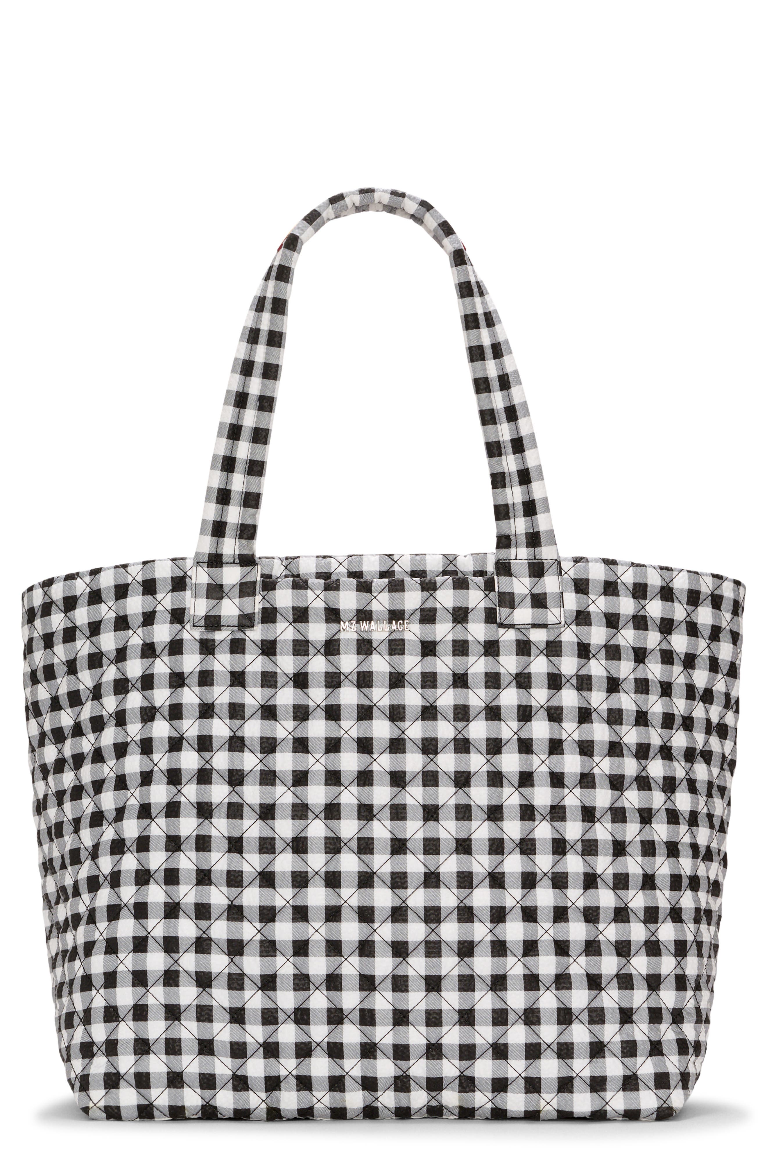 Large Metro Deluxe Quilted Nylon Tote, Main, color, BLACK/ WHITE GINGHAM