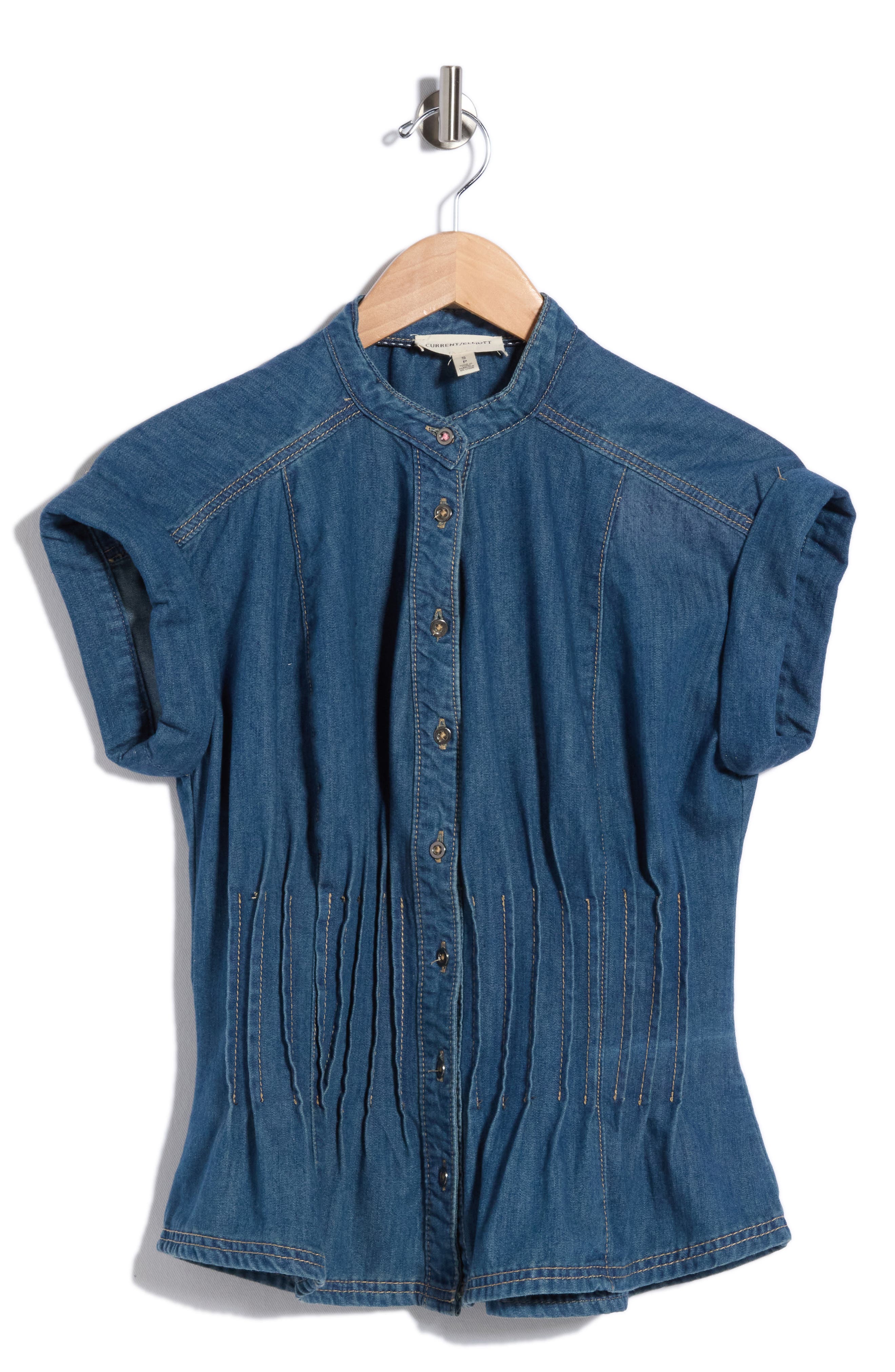 Current/Elliott Pleated Fitted Cotton Denim Top