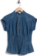 Current/Elliott Pleated Fitted Cotton Denim Top
