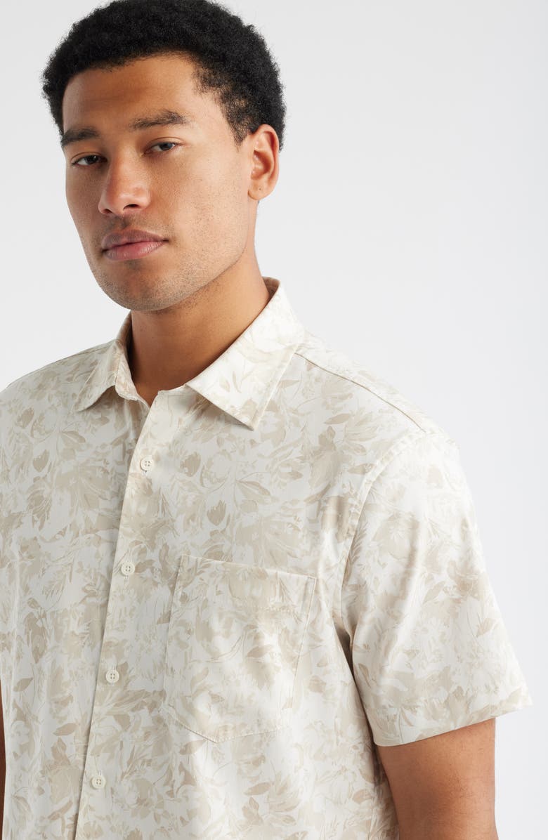 Nordstrom Floral Short Sleeve Stretch Cotton Blend Button-Up Shirt, Alternate, color, Beige Annie Floral