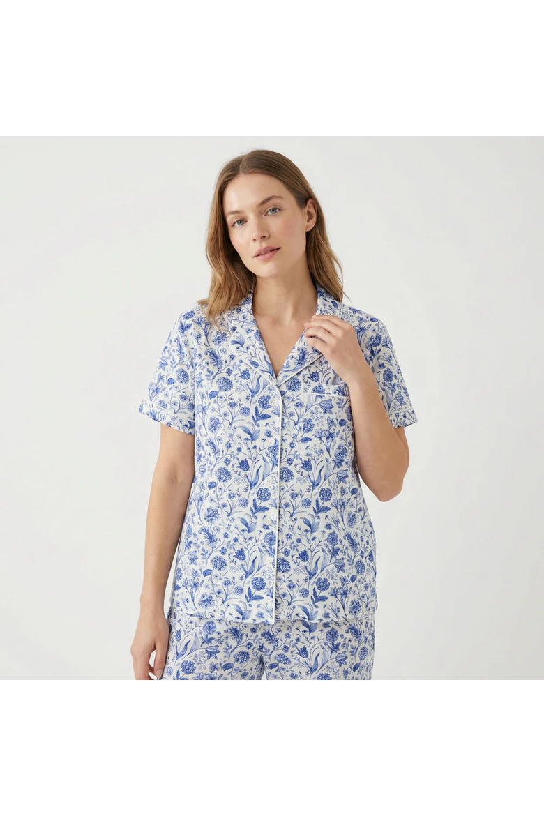 Women's Short Sleeve and Long Pants Pajama Set, Alternate, color, Porcelain Vine