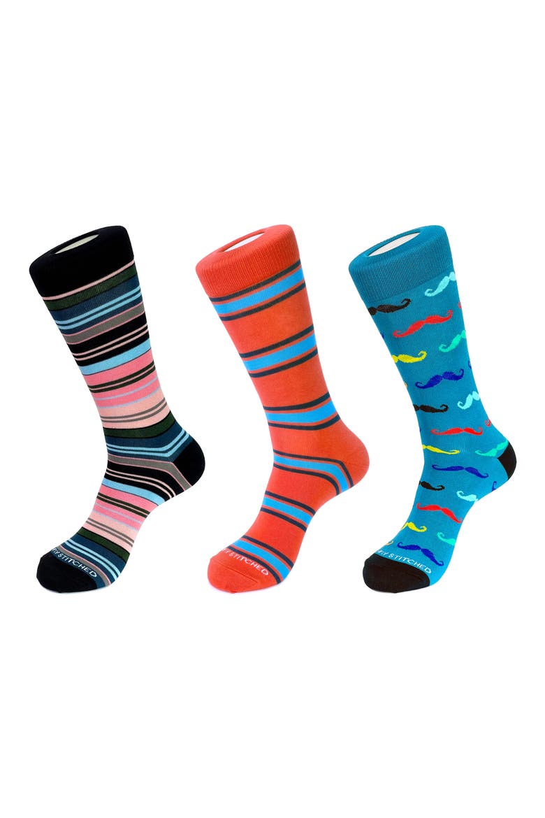 Assorted 3-Pack Crew Socks, Main, color, BLUE ORANGE BLACK