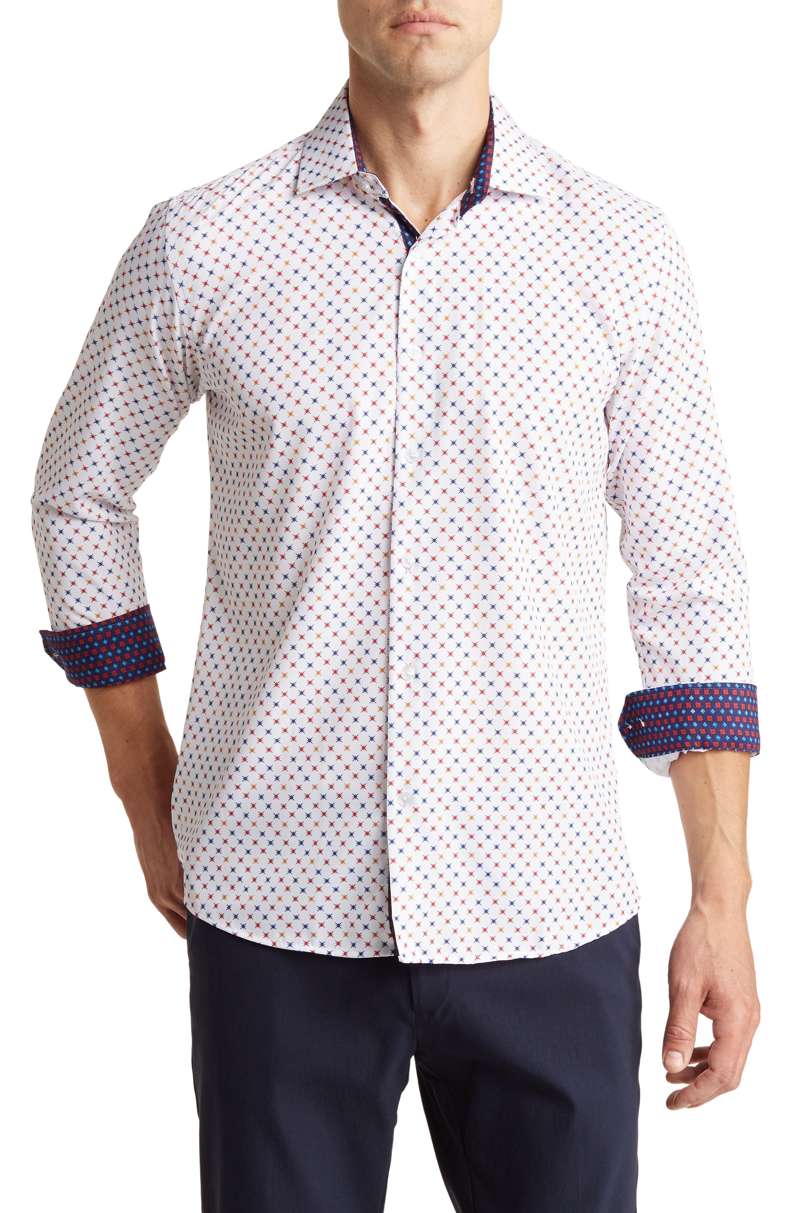 Azaro Uomo Slim Fit Star Print Performance Button-Up Shirt
