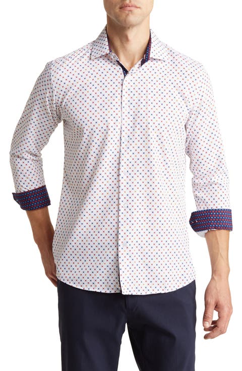 Slim Fit Star Print Performance Button-Up Shirt