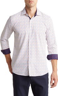 Azaro Uomo Slim Fit Star Print Performance Button-Up Shirt