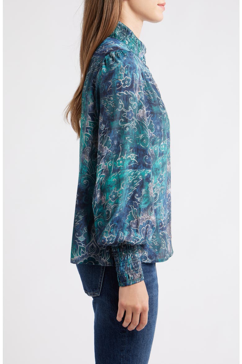 Smocked Cuff Long Sleeve Top, Alternate, color, DARK TURQUOISE