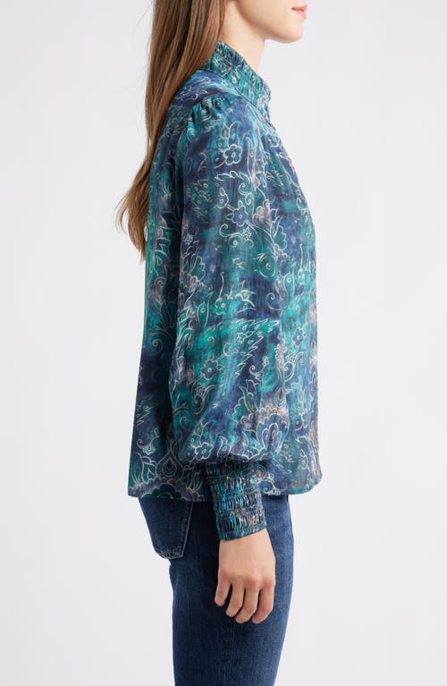 Apny Smocked Cuff Long Sleeve Top In Multi