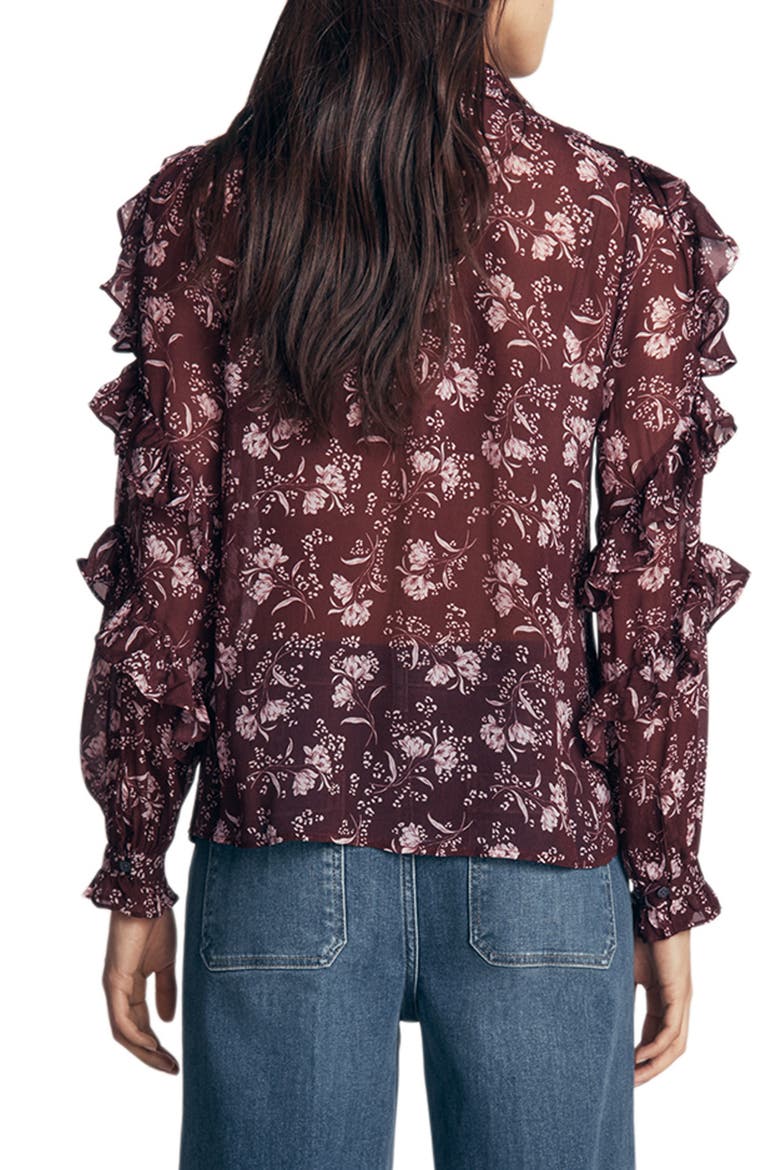 Ruffled Georgette Tie Neck Top, Alternate, color, FUDGE, ENCHANTED SPRIGS