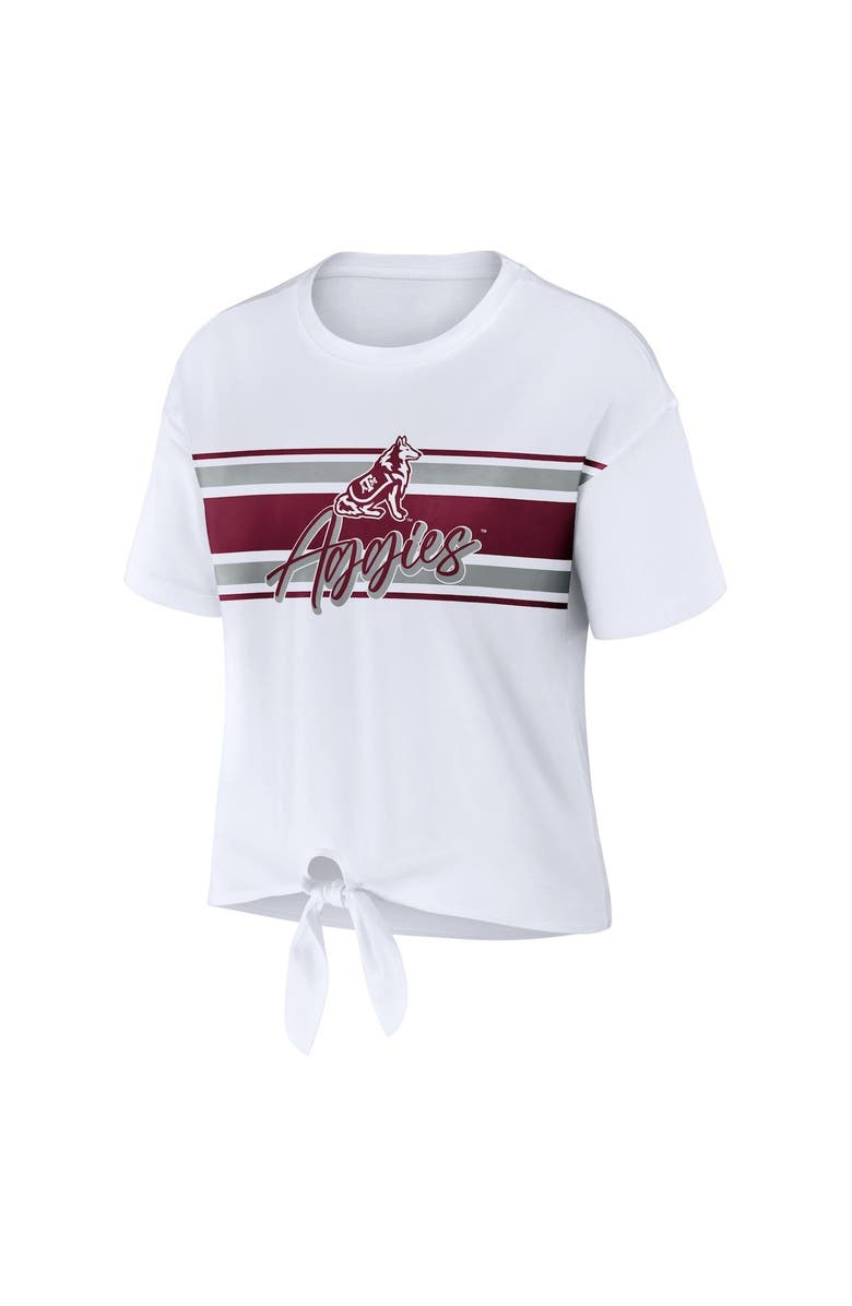 WEAR by Erin Andrews Women's WEAR by Erin Andrews White Texas A&M Aggies Striped Front Knot Cropped T-Shirt, Alternate, color, White