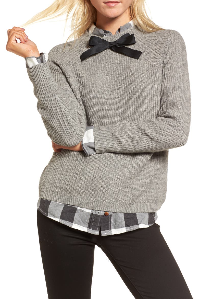 J.Crew Gayle Tie Neck Sweater, Main, color, HEATHER GRAPHITE