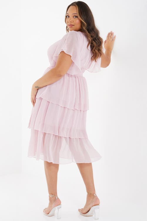 Quiz Plus Size Chiffon Glitter Tiered Dress In Pink