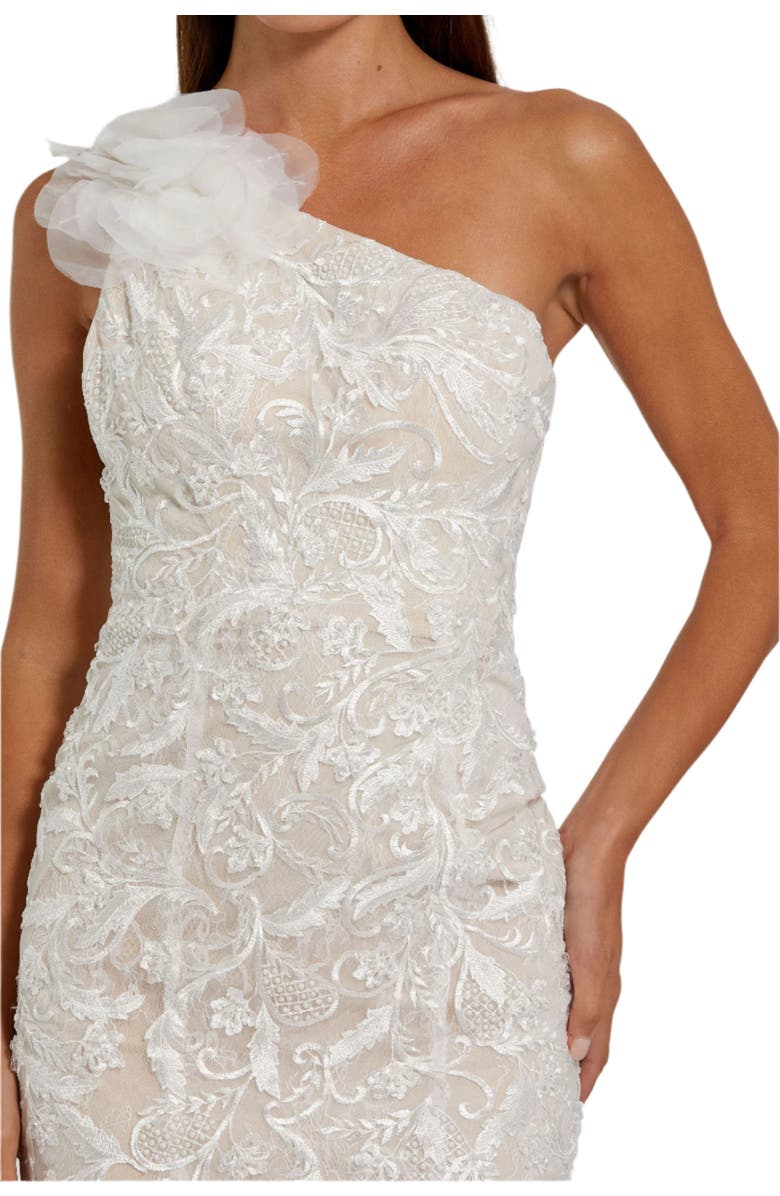 Mac Duggal Beaded Strappy One Shoulder Petal Mermaid Gown, Alternate, color, Ivory