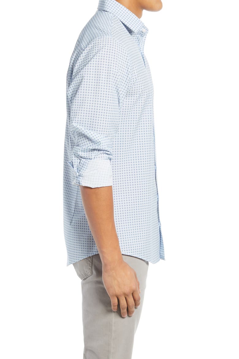 Leeward Trim Fit Print Button-Up Performance Shirt, Alternate, color, SKYWAY AND NAVY MINI GEO DOT