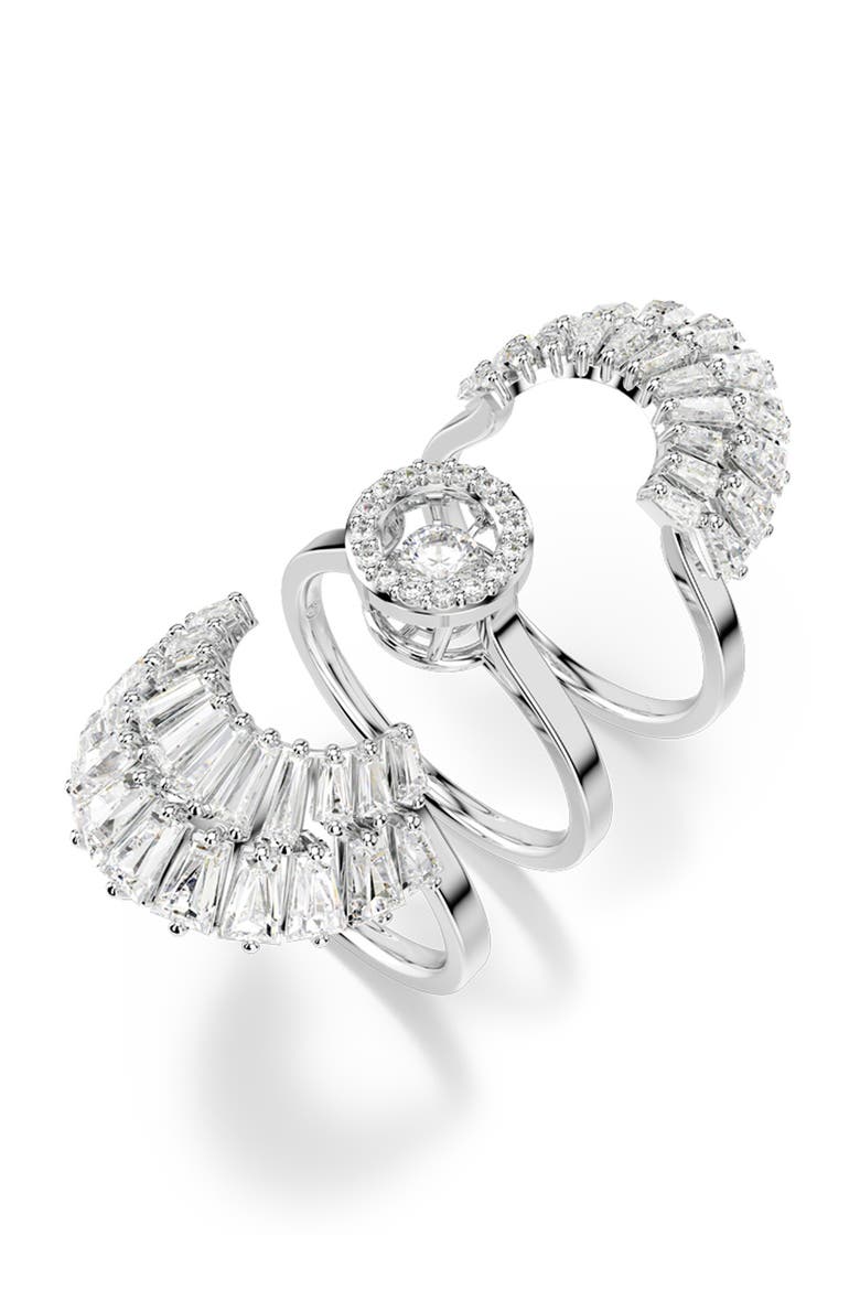 Set of 3 Idyllia Cubic Zirconia Cocktail Rings, Alternate, color, SILVER