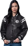 STARTER Women's Starter Black Pittsburgh Steelers High Heat Vegan Leather Full-Snap Varsity Jacket