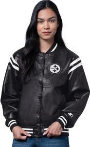 STARTER Women's Starter Black Pittsburgh Steelers High Heat Vegan Leather Full-Snap Varsity Jacket