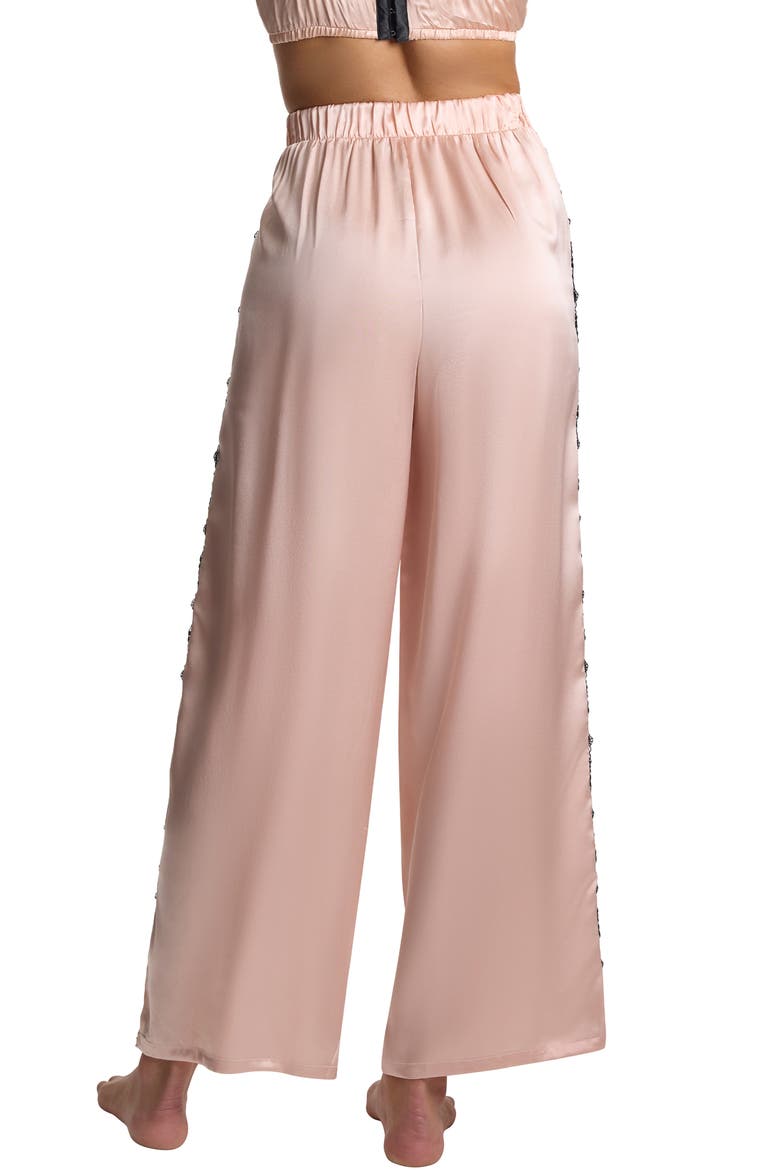 Victoria Lace Trim Silk Charmeuse Lounge Pants, Alternate, color, LEXI BLUSH/ BLACK