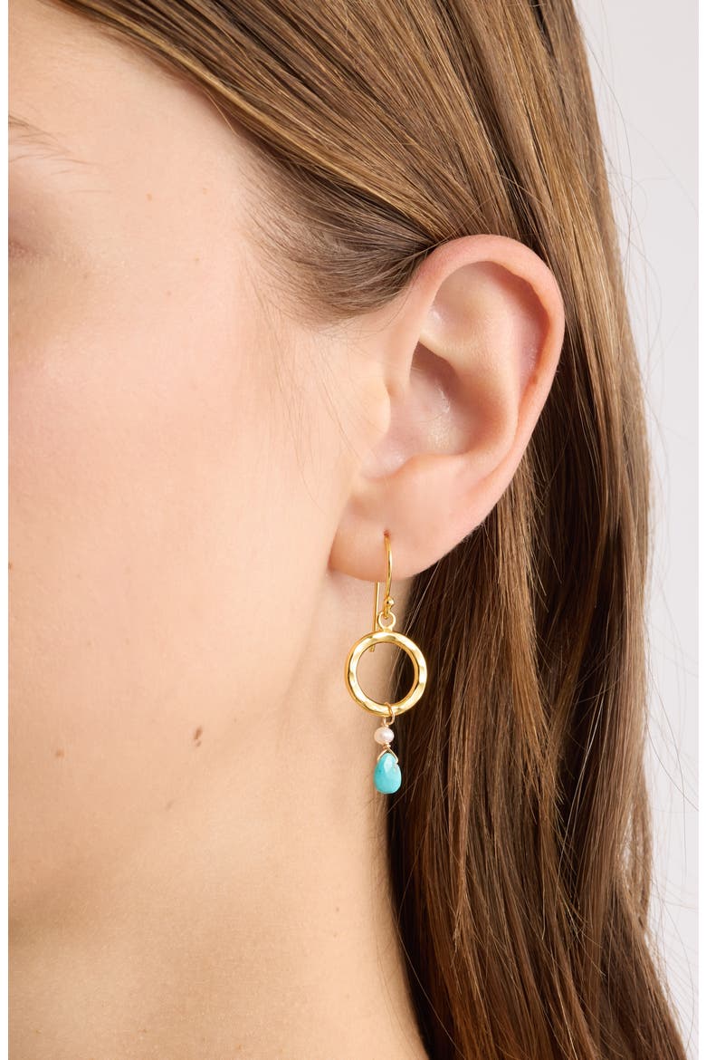 Chelsea Freshwater Pearl & Turquoise Drop Earrings, Alternate, color, GOLD