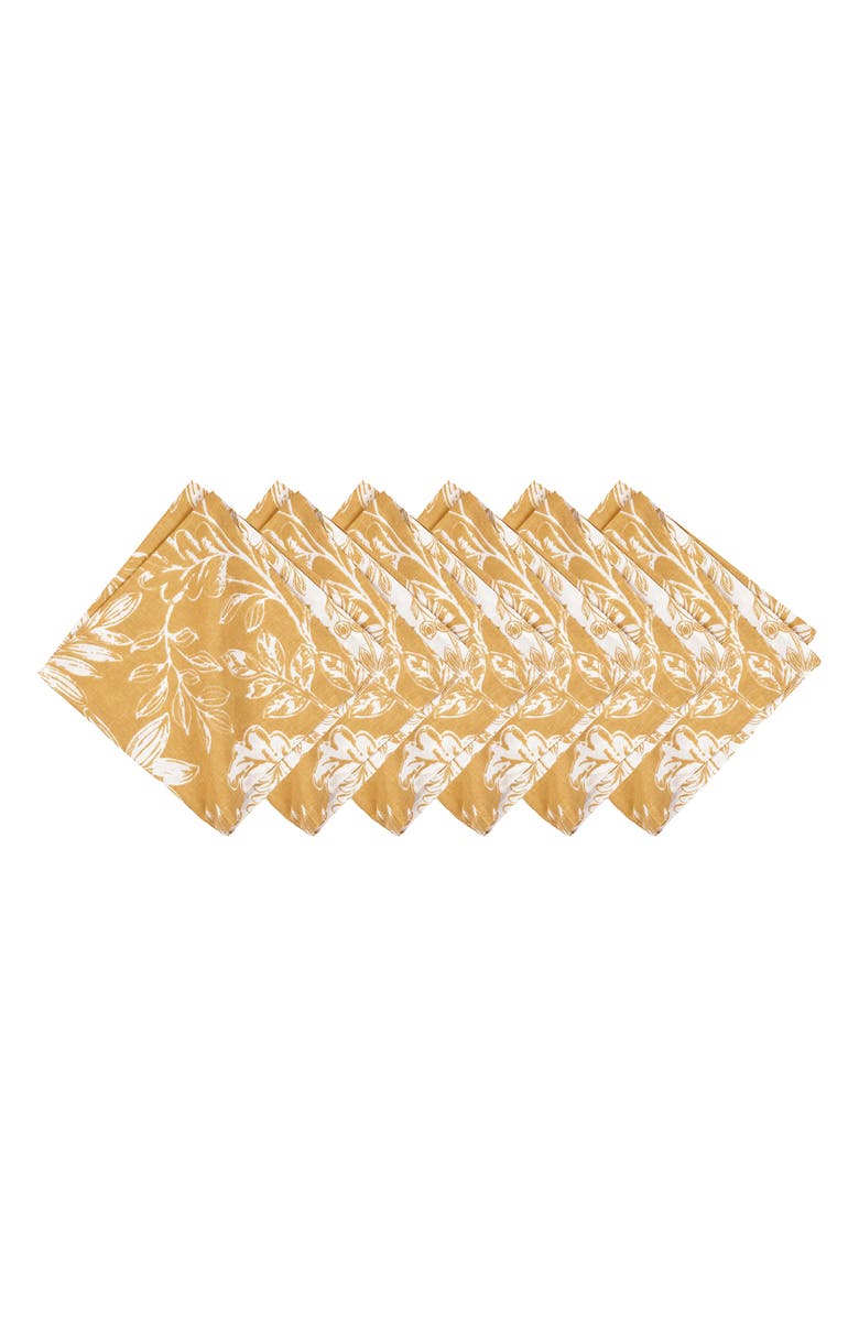 C&F Home Everview Gold Botanical 100% Cotton Set of 6 Cloth Napkins, Main, color, Gold