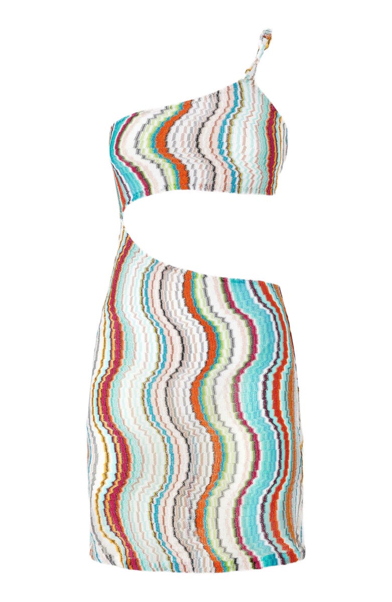 Missoni Short One-shoulder Cover-up Dress With Lamé Wave Motif, Alternate, color, Multicoloured