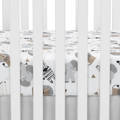 Lambs & Ivy Jungle Safari 100% Cotton Elephant/lion Fitted Crib Sheet In Multi