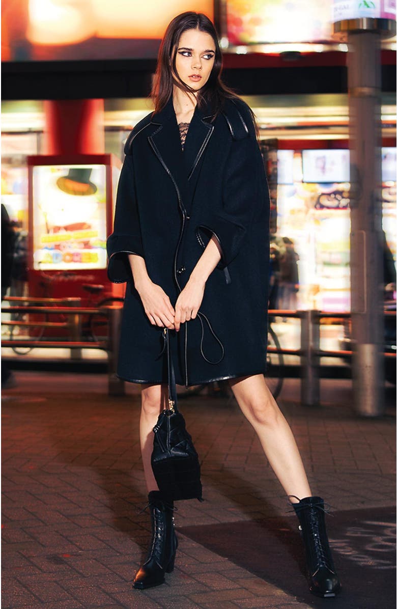 Belle & Bloom Incomplete Kiss Trimmed Coat, Alternate, color, Black