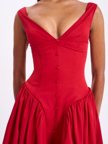 Nahla Drop Waist Midi Dress with Buttons